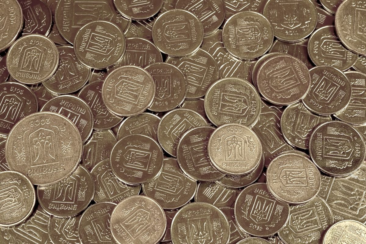 A large pile of coins from a Ukrainian bank